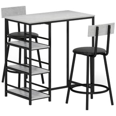 HOMCOM Three-Piece Kitchen Dining Set, with Shelves - Grey/Black
