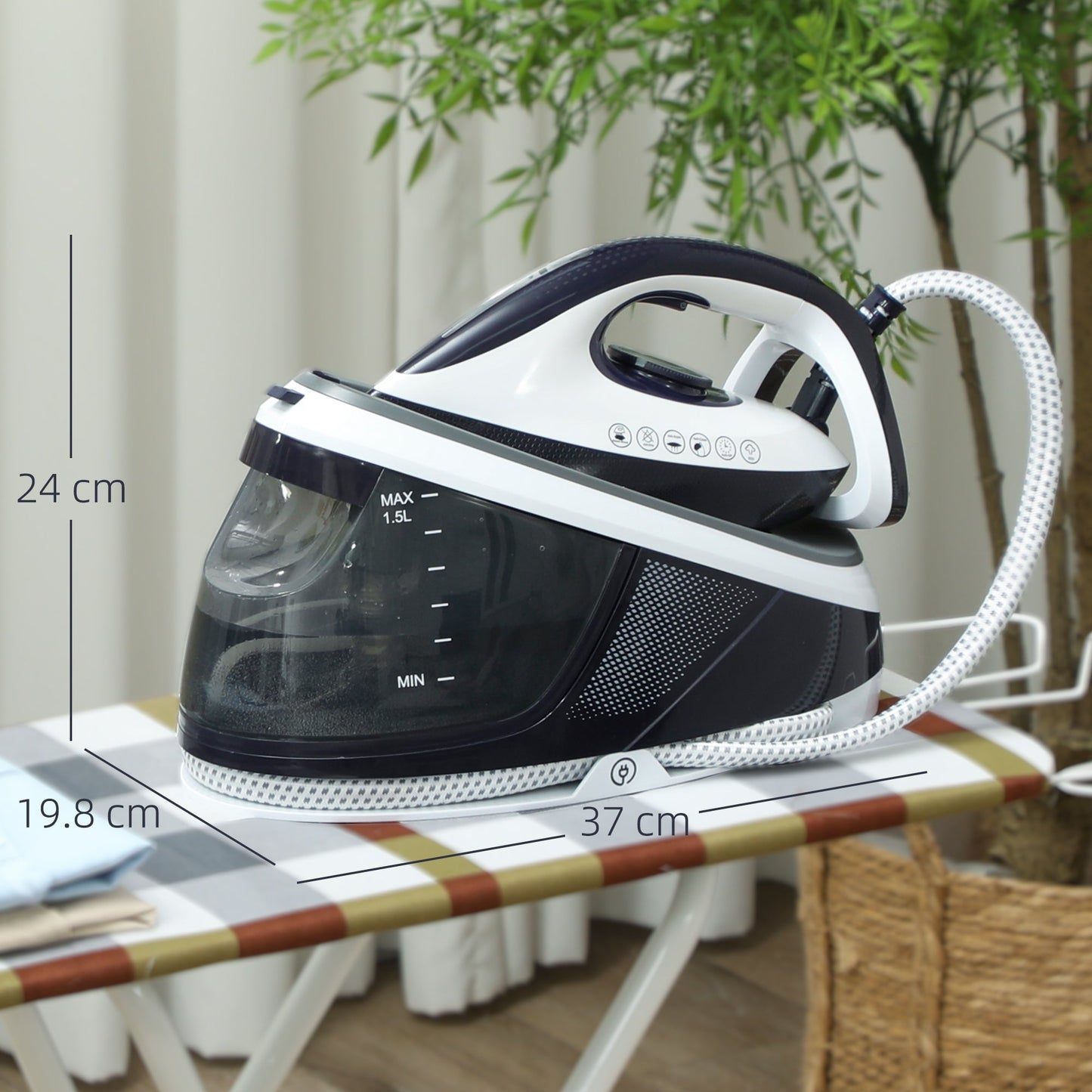 HOMCOM Steam Generator Iron with ECO Mode, Self-Cleaning, Powerful Vertical Steam, Automatic Shut-Off, Ceramic Non-stick Soleplate, Large 1.5L Detachable Water Tank, 8 Bar, 2600W, Blue
