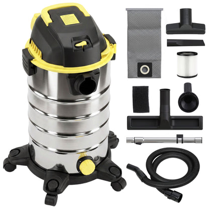 HOMCOM 1400W Vacuum Cleaner, 3-in-1 Wet and Dry Vacuum Cleaner with Blowing Mode and 30L Stainless Steel Tank, Yellow