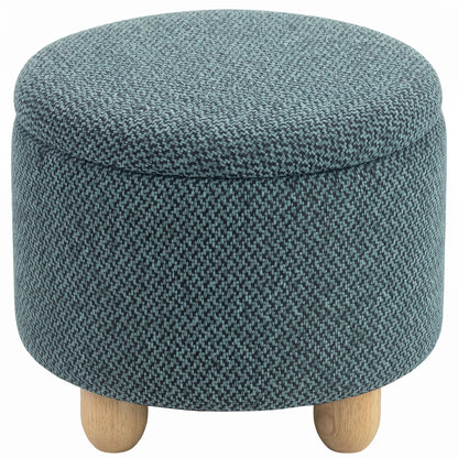 HOMCOM Storage Sitting Bench with Lid, Round Storage Ottoman with Rubberwood Legs, Dark Blue