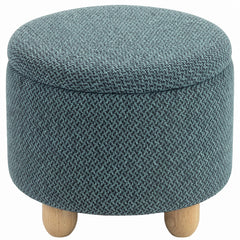 HOMCOM Storage Sitting Bench with Lid, Round Storage Ottoman with Rubberwood Legs, Dark Blue