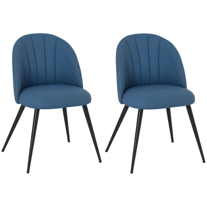HOMCOM Dining Chairs Set of 2, Modern Upholstered Kitchen Chairs with Metal Legs, Shell Backrest and Padded Seat for Dining Room, Bedroom, Living Room, Vanity, Blue