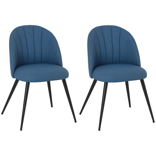 HOMCOM Dining Chairs Set of 2, Modern Upholstered Kitchen Chairs with Metal Legs, Shell Backrest and Padded Seat for Dining Room, Bedroom, Living Room, Vanity, Blue