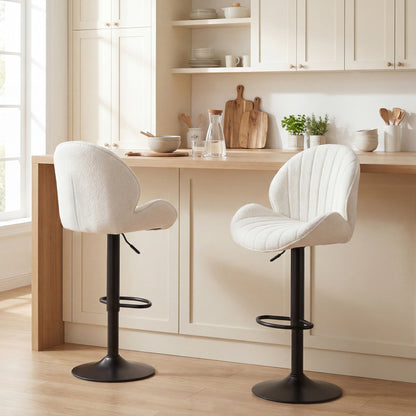 HOMCOM Bar Stools Set of 2, Swivel Barstools with Back, Adjustable Height and Footrest for Kitchen Island, Dining Room, Cream