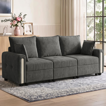 HOMCOM 3 Seater Sofa with Lift-Up Storage, 228cm Comfy Velvet Couch with Wide Deep Seat, Dark Grey