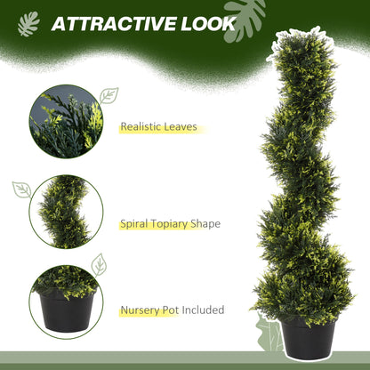 Outsunny 90cm/3FT Artificial Trees, Spiral Topiary Trees w/ Pot Set Of 2, Fake Indoor Greenery Plant Home Office Garden Decor Green