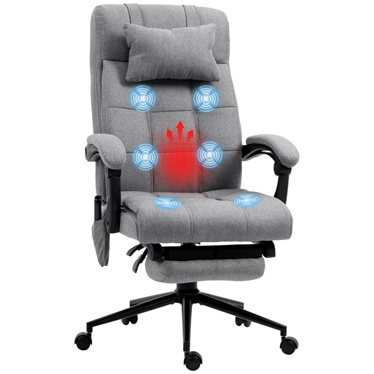 Vinsetto Vibration Massage Office Chair with Heat, Fabric Computer Chair with Head Pillow, Footrest, Armrest, Reclining Back, Grey