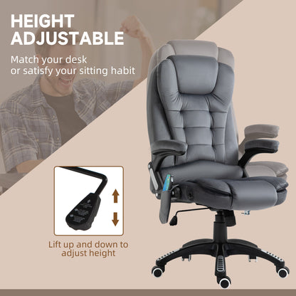 Vinsetto Massage Recliner Chair Heated Office Chair with Six Massage Points Velvet-Feel Fabric 360¡ Swivel Wheels Grey