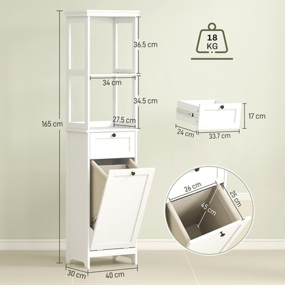 HOMCOM Tall Bathroom Cabinet, with Laundry Basket - White
