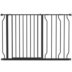 PawHut Wide Dog Safety Gate, with Door Pressure, for Doorways, Hallways, Staircases - Black