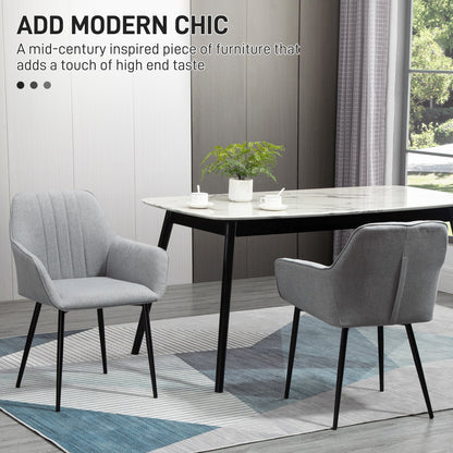 HOMCOM Dining Chairs Set of 4, Upholstered Linen Fabric Kitchen Chairs with Metal Legs for Living Room Dining Room, Light Grey