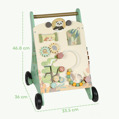 AIYAPLAY Wooden Baby Walker, Push Along Walker Toys with Speed Control, Xylophone, gears and Bead Maze, Green