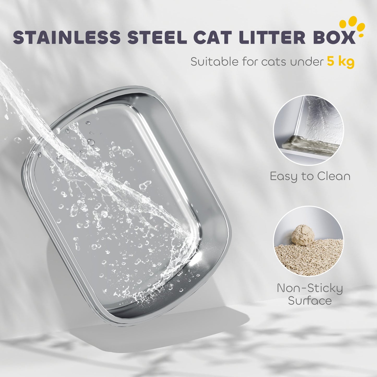 PawHut Large Stainless Steel Litter Box, Enclosed Metal Cat Litter Tray with Scoop, Deodoriser Bag, Front-Entry and Top-Exit