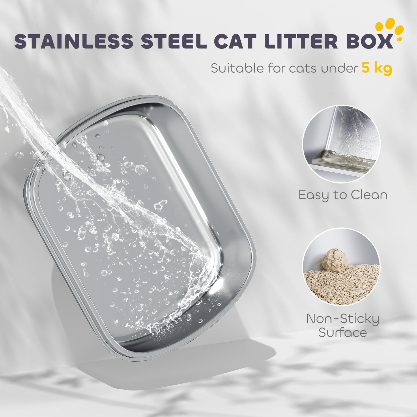 PawHut Large Stainless Steel Litter Box, Enclosed Metal Cat Litter Tray with Scoop, Deodoriser Bag, Front-Entry and Top-Exit