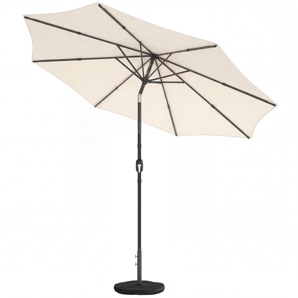 Outsunny 2.7 m Garden Parasol Umbrella with Cross Base and Sandbag, Retractable Ribs, Outdoor Table Market Umbrella, Cream White
