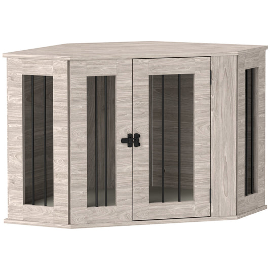 PawHut Dog Crate Furniture Side Table, with Cushion, 104 x 55 x 63cm - Walnut Brown