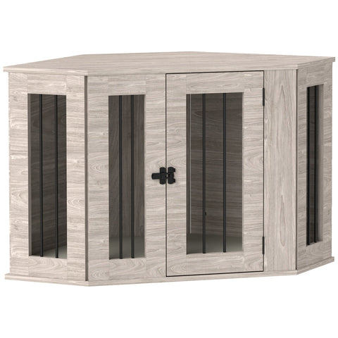 PawHut Dog Crate Furniture Side Table, with Cushion, 104 x 55 x 63cm - Walnut Brown