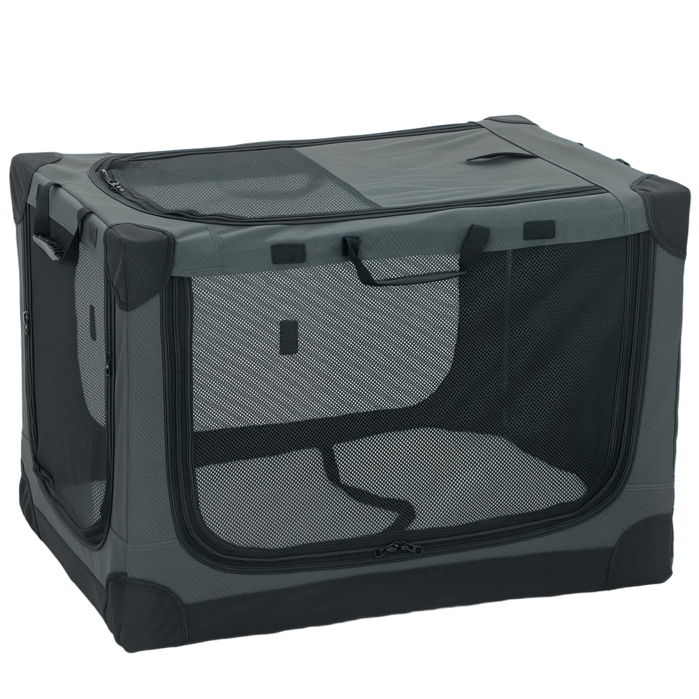 PawHut Soft Dog Crate Pet Travel Crate 76 x 54 x 54 cm with Removable Pad Mesh Window Army Green