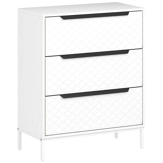 HOMCOM Chest of Drawers, Dresser with 3 Fabric Drawers and Aluminium Handles - White