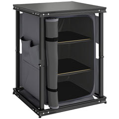 Outsunny Camping Camping Cupboards, Folding Portable Kitchen Table with 3-Tier Storage, Black
