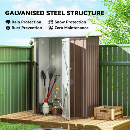 Outsunny 5ft x 3ft Metal Garden Storage Shed, Outdoor Tool Shed with Sloped Roof, Lockable Door for Tools, Equipment, Brown