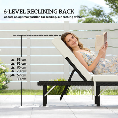 Outsunny Single Folding Rattan Sun Lounger, with Cushion - Black