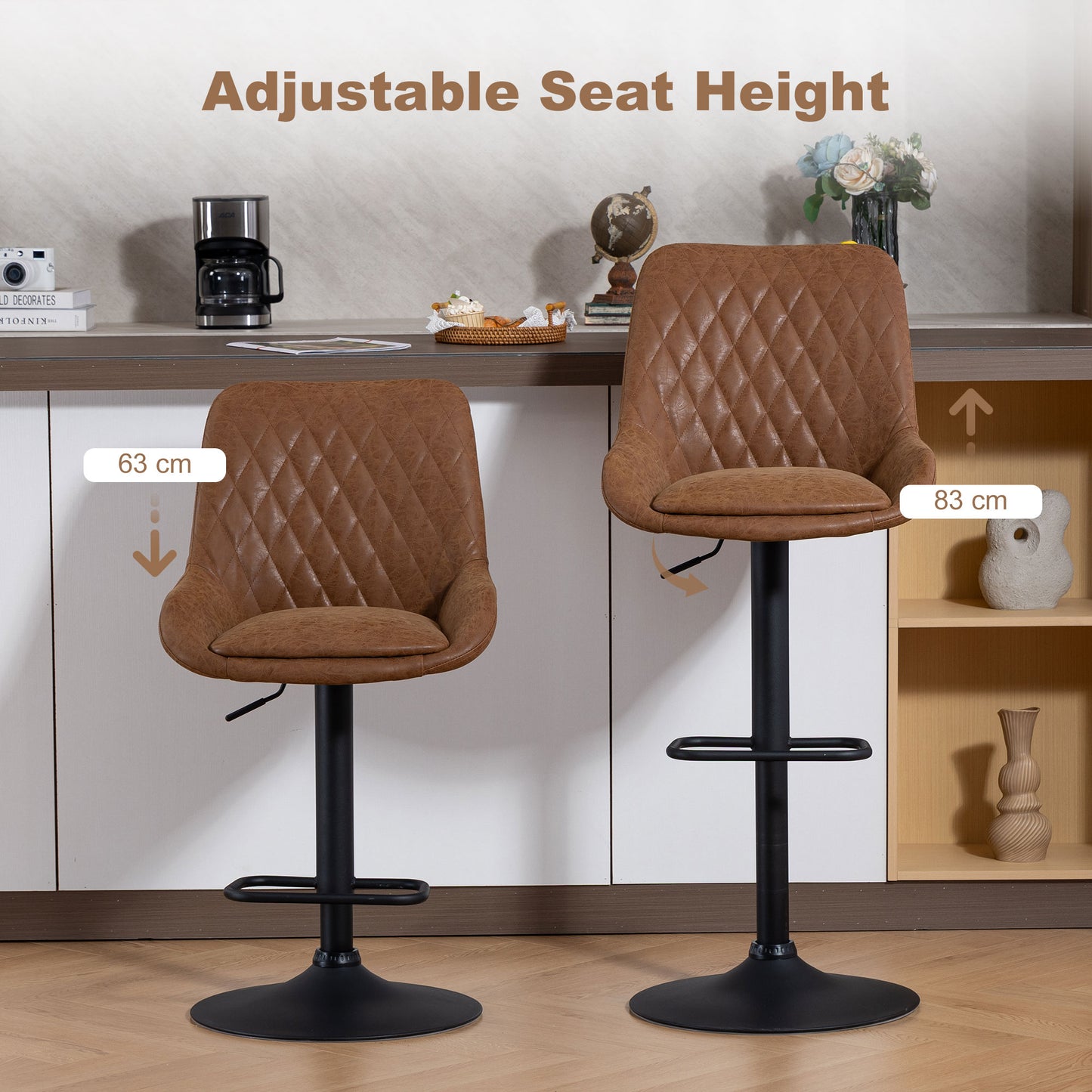 HOMCOM Set of Two Faux Leather Retro Bar Stools - Orange