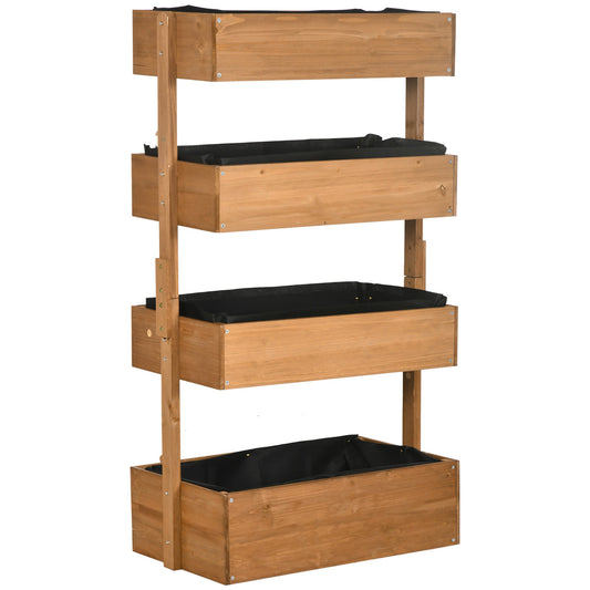 Outsunny Four-Tier Basket Wooden Plant Stand - Orange