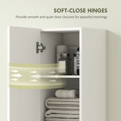 HOMCOM Wall Mounted Tall Bathroom Storage Cabinet with Soft-Close Hinges, Slim Bathroom Cabinet with 2 Doors, White