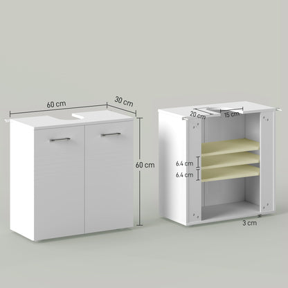 kleankin Under Sink Cabinet, Bathroom Vanity Unit, Pedestal Under Sink Design, Storage Cupboard with Adjustable Shelf, High Gloss, White