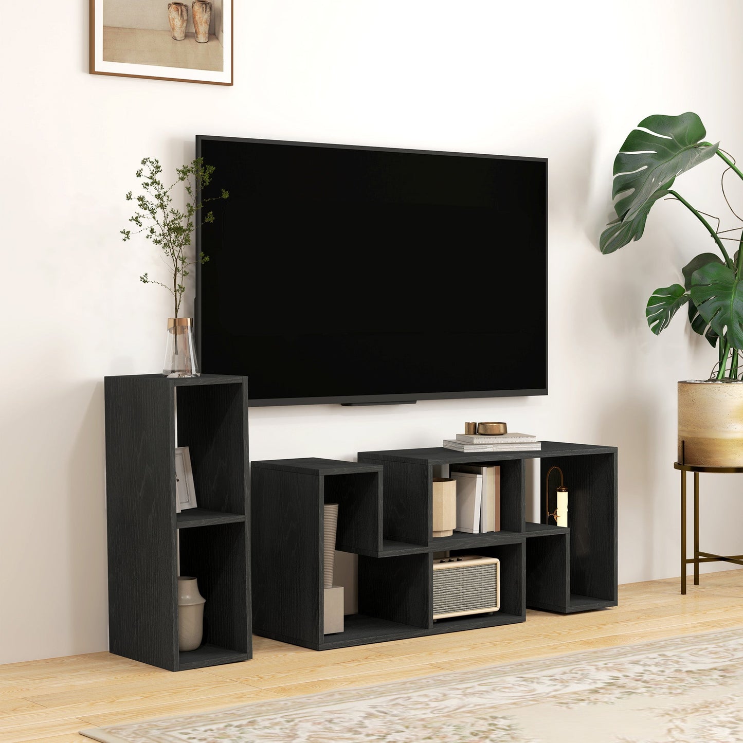 HOMCOM Three-Block Modular TV Stand - Black Wood-Effect