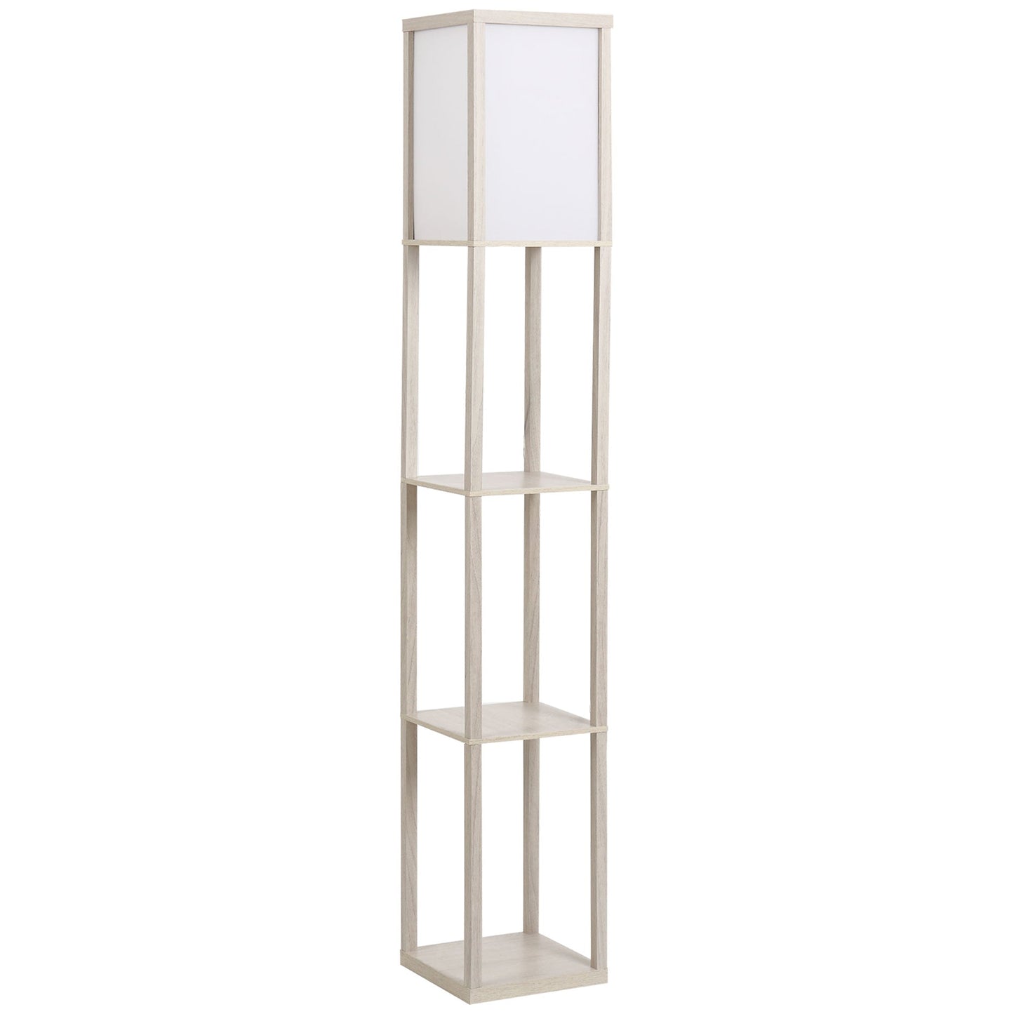 HOMCOM 3-Tier Floor Lamp, Floor Light with Storage Shelf, Reading Standing Lamp with Acrylic Shade for Living Room, Bedroom, Kitchen, Dining Room, Office, Dorm, 160cm, Oak