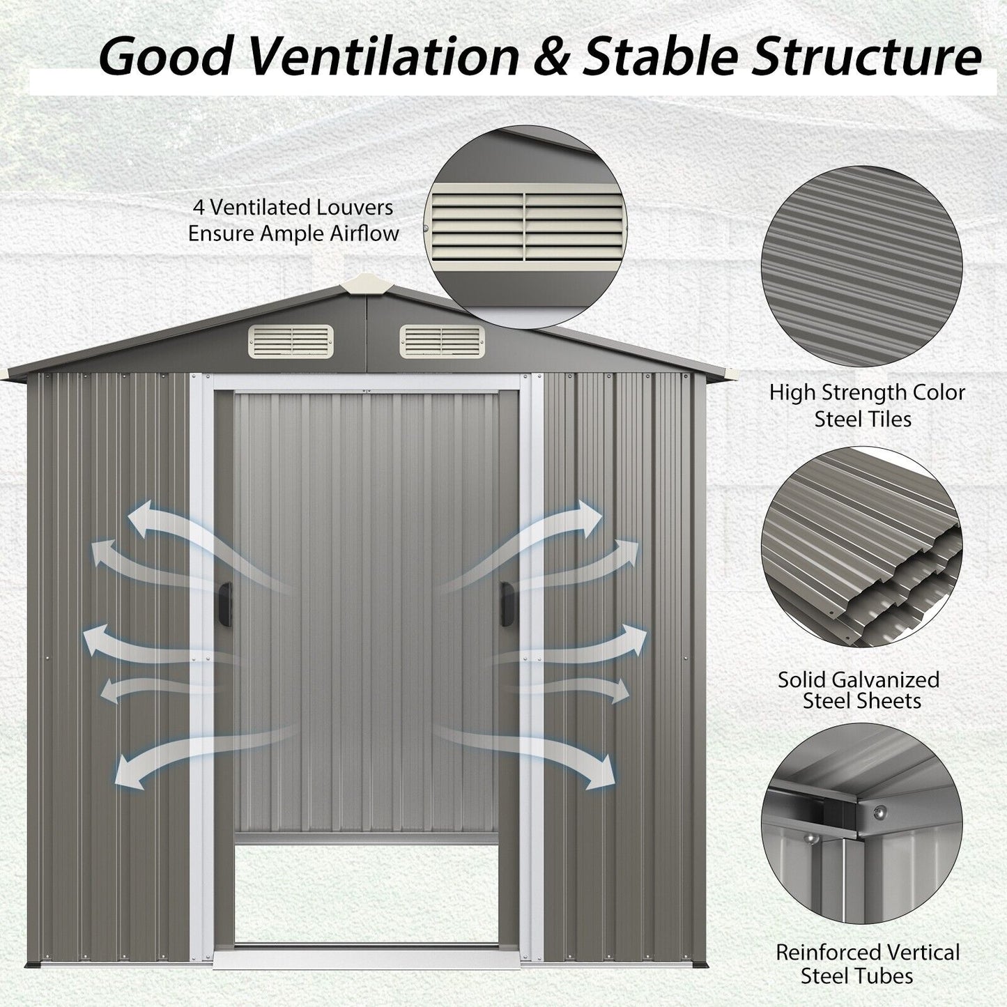 6 x 4 Feet Outdoor Metal Storage Shed with Ventilation Sliding Doors-Light Grey