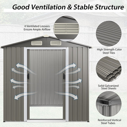 6 x 4 Feet Outdoor Metal Storage Shed with Ventilation Sliding Doors-Light Grey