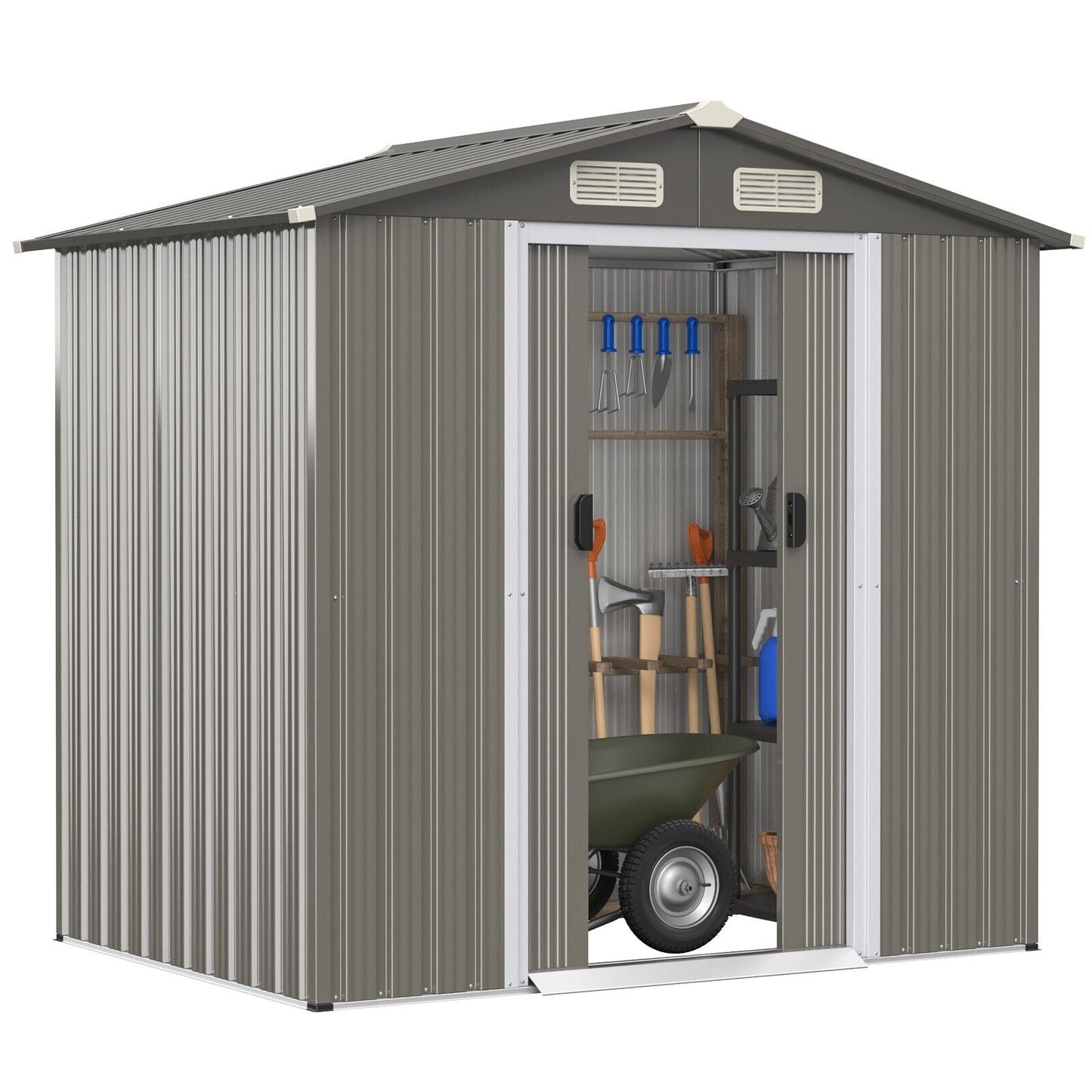 6 x 4 Feet Outdoor Metal Storage Shed with Ventilation Sliding Doors-Light Grey