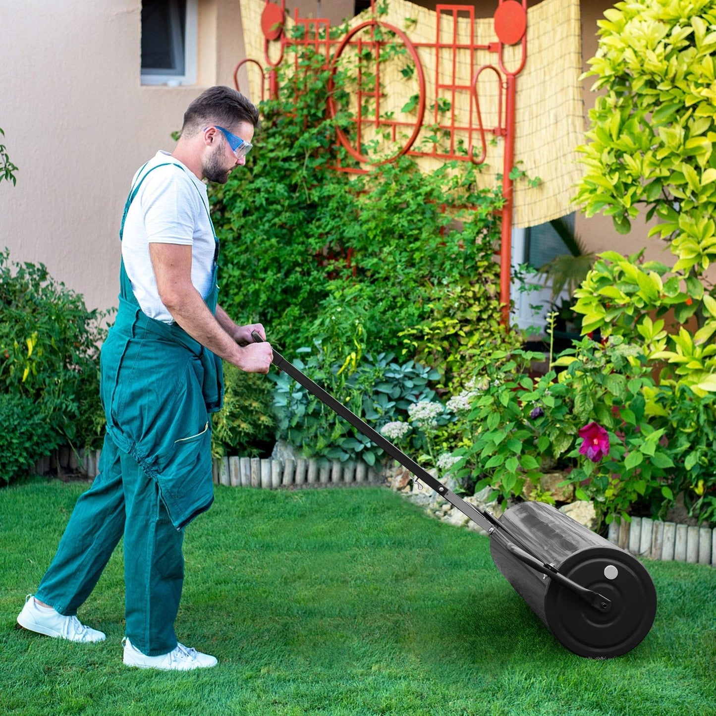 63L Garden Lawn Roller with Gripping Handle-Black