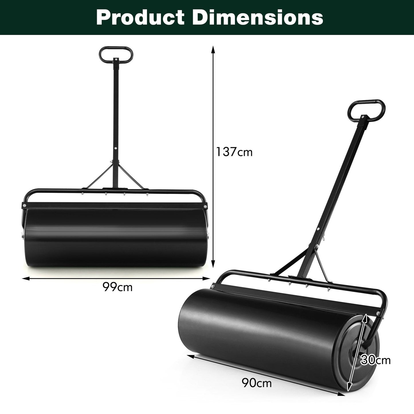 63L Garden Lawn Roller with Gripping Handle-Black