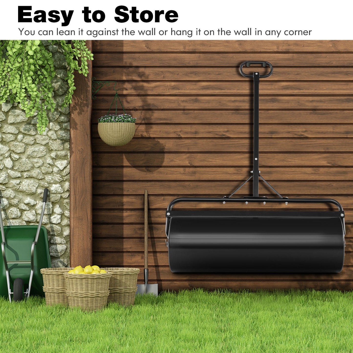 63L Garden Lawn Roller with Gripping Handle-Black