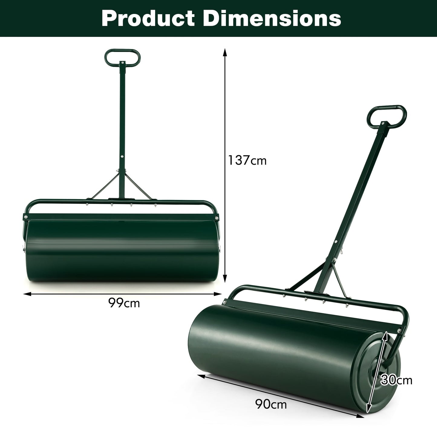 63L Garden Lawn Roller with Gripping Handle-Green