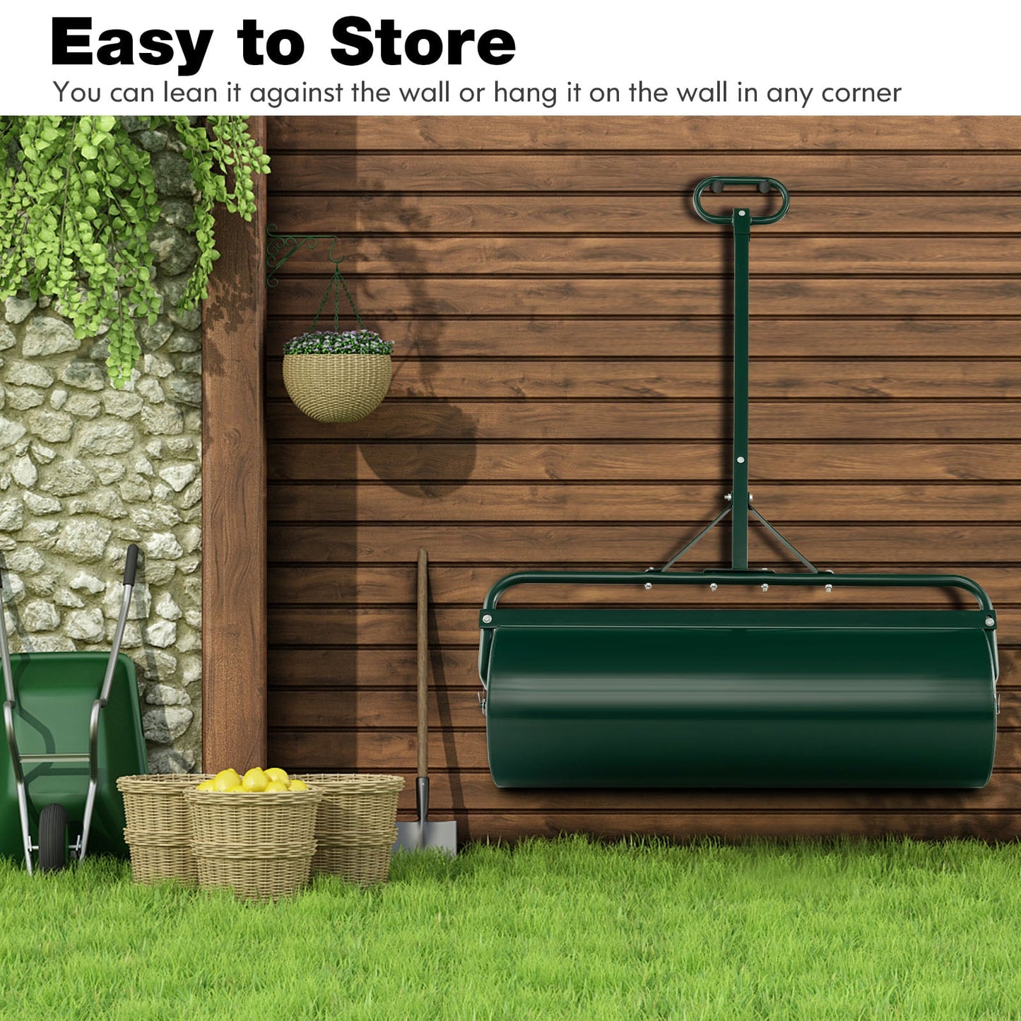 63L Garden Lawn Roller with Gripping Handle-Green