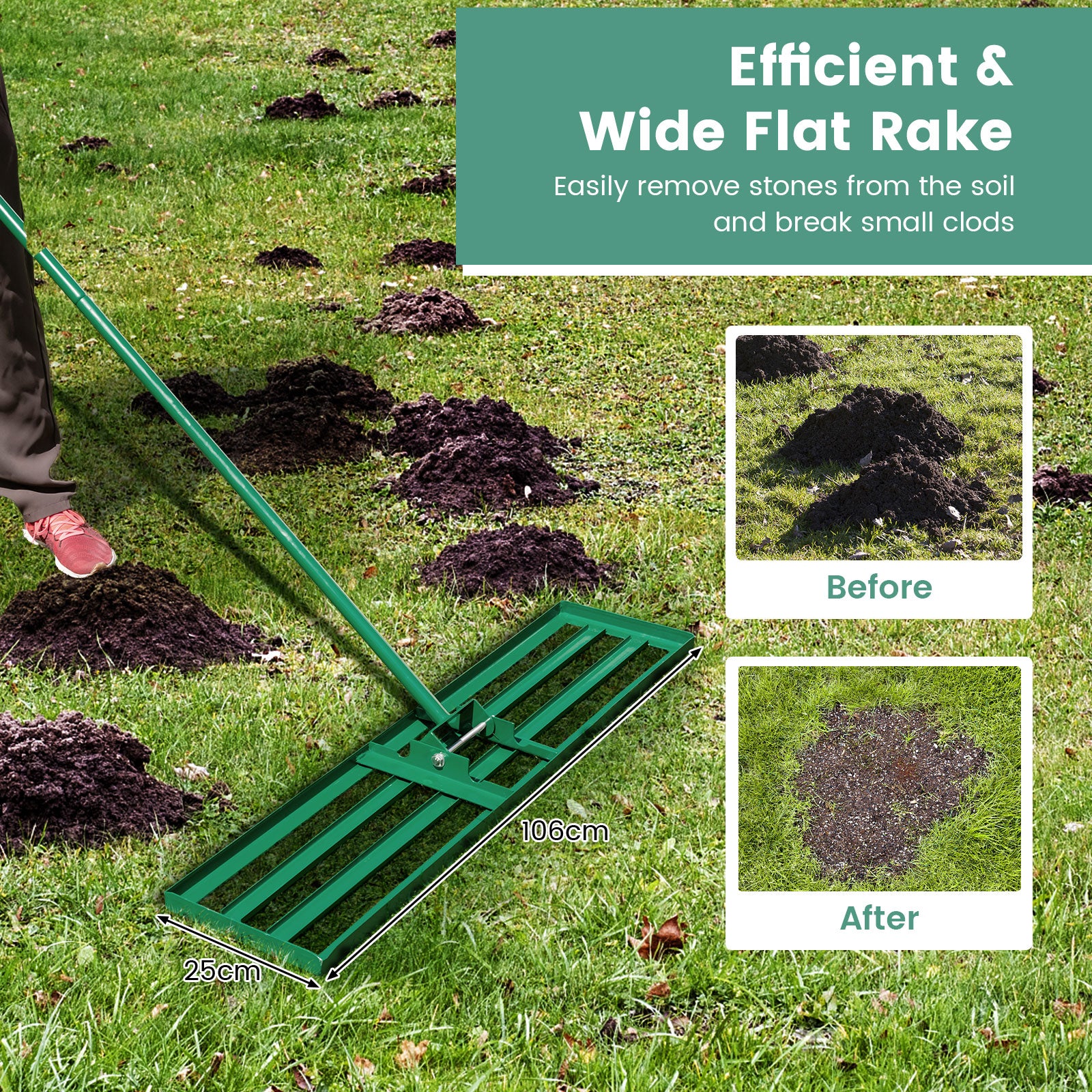 75/91/106 x 25cm Lawn Leveling Rak with Ergonomic Handle-106 x 25 cm