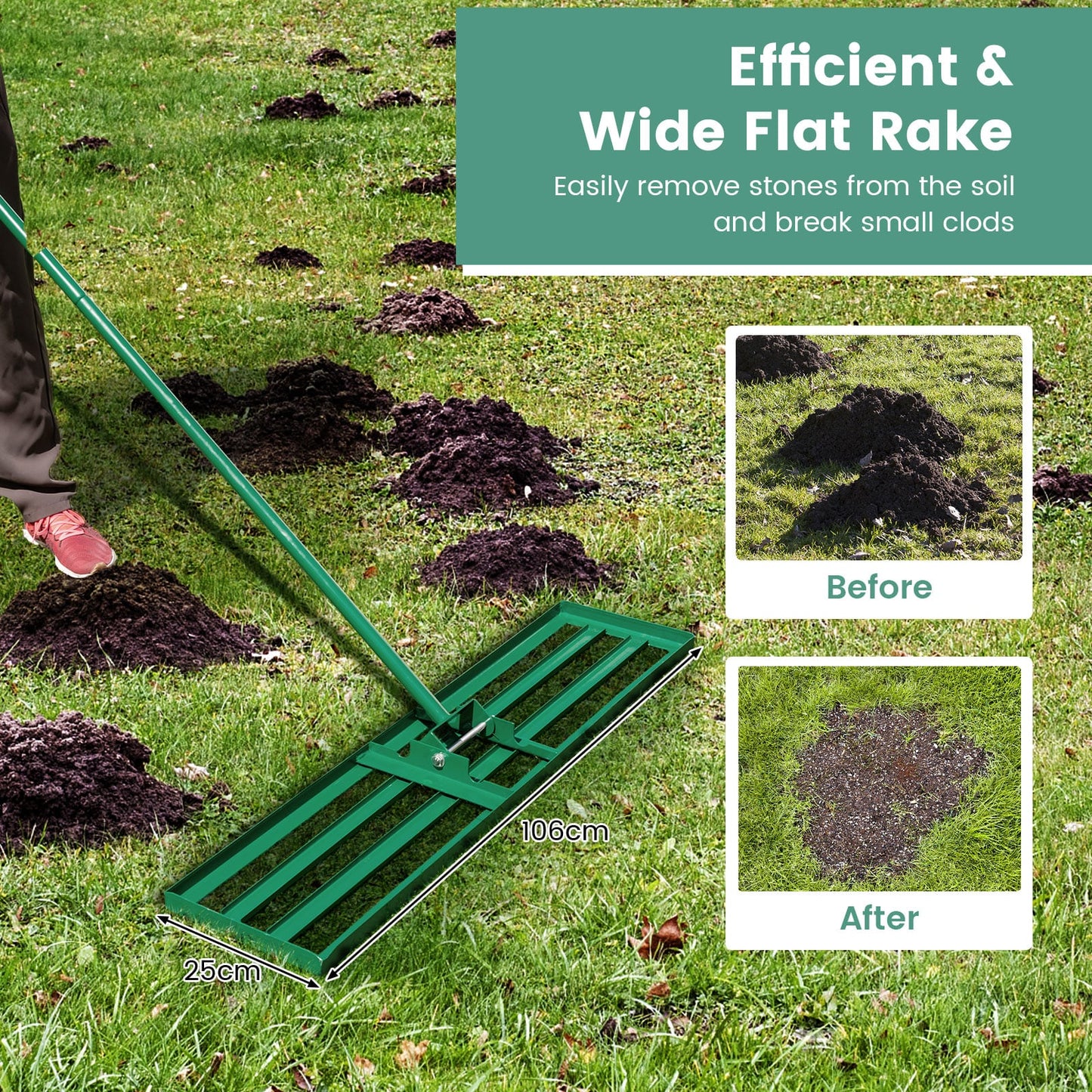 75/91/106 x 25cm Lawn Leveling Rak with Ergonomic Handle-106 x 25 cm