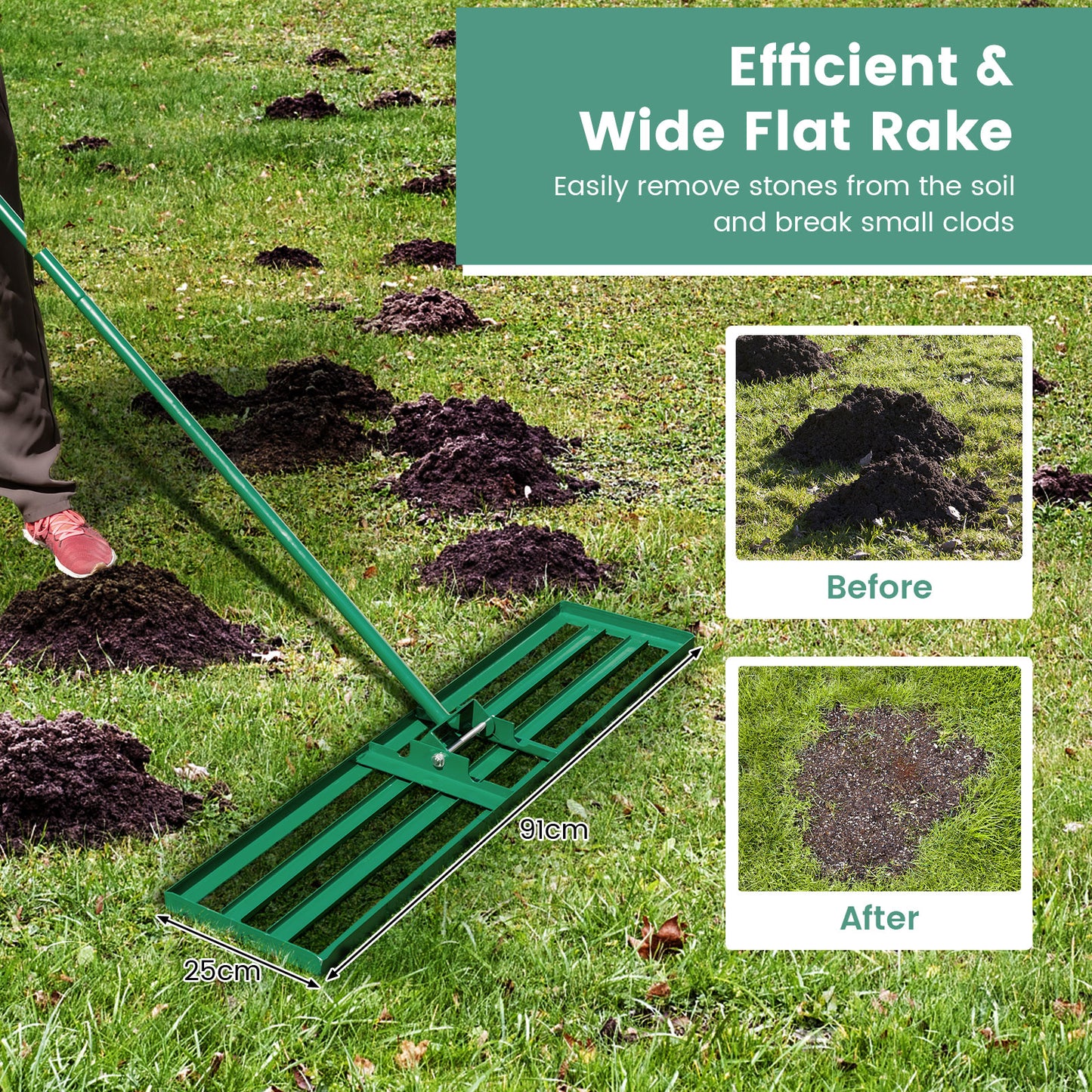 75/91/106 x 25cm Lawn Leveling Rak with Ergonomic Handle-91 x 25 cm