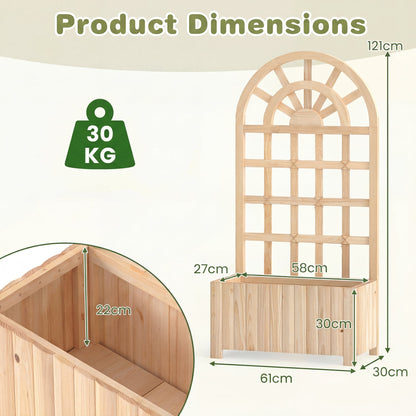 Wooden Raised Garden Bed with Trellis 121cm Outdoor Planter Box Privacy Screen-Natural