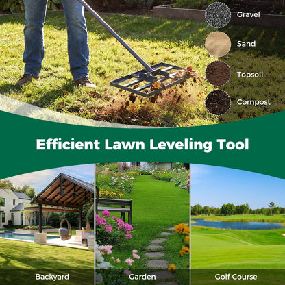 Lawn Leveling Rake Heavy-Duty Metal Levelawn Tool with 43 x 25 cm Plate-Black