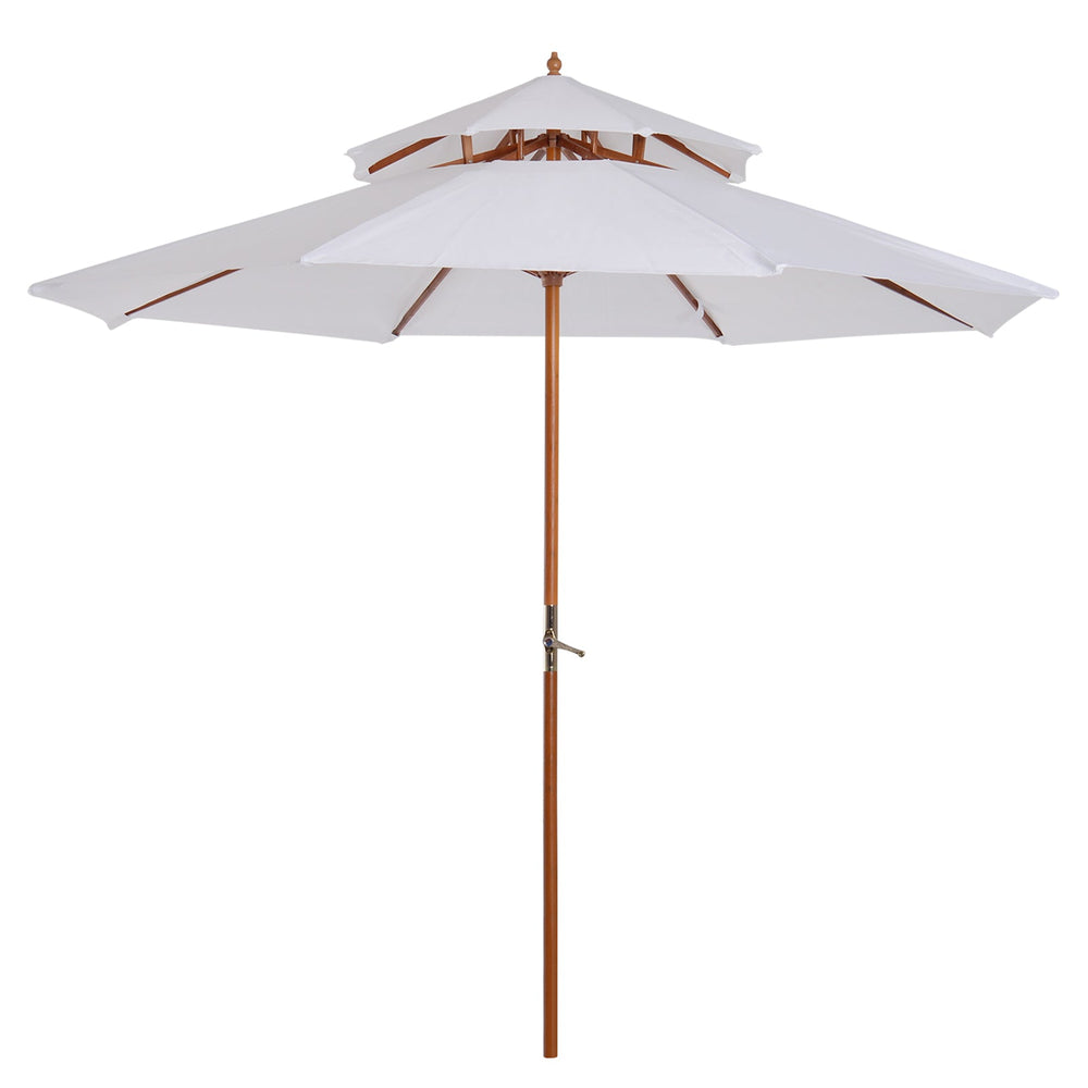 Outsunny 2.7m Elegant Wooden Frame Parasol Umbrella - White