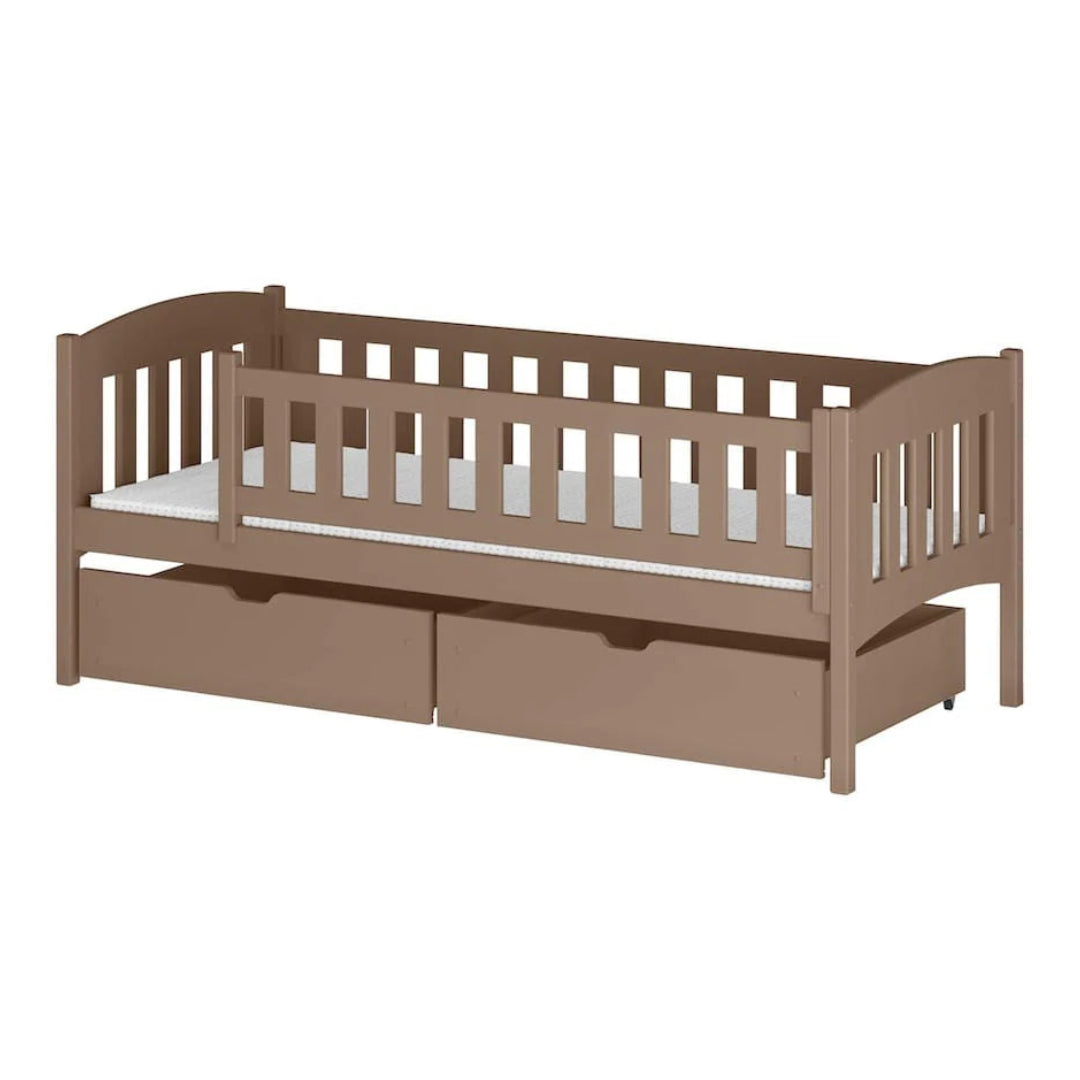 Wooden bed with a trundle on a white background