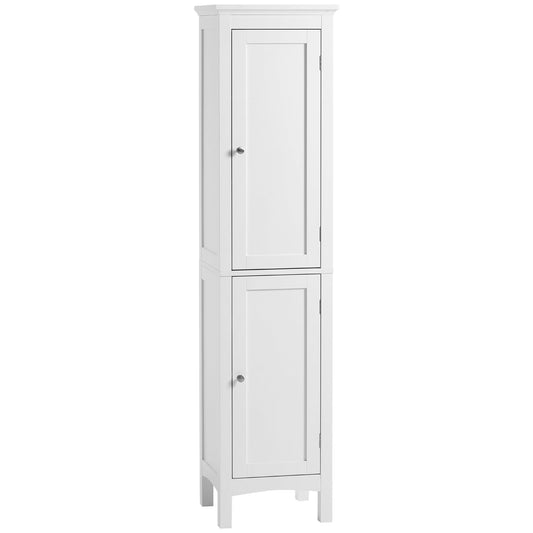kleankin Tall Bathroom Storage Unit, Slim Bathroom Cabinet with Adjustable Shelves and Double Door, White