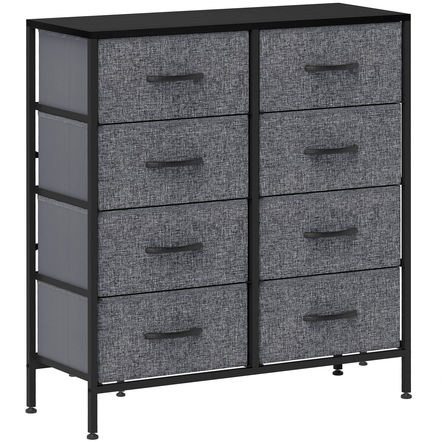 HOMCOM Fabric Chest of Drawers, Industrial Bedroom Dresser with 8 Fabric Drawers, Steel Frame and Wooden Top for Nursery, Living Room, Hallway, Black