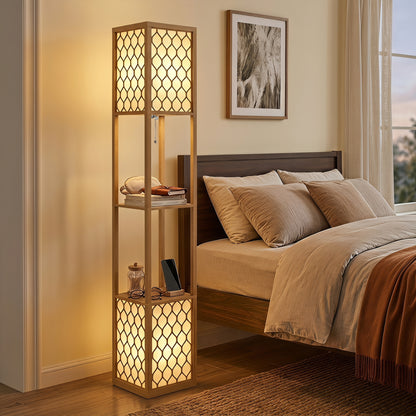 HOMCOM Duo Light Floor Shelves - Natural Wood Finish
